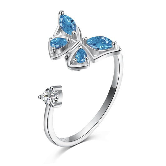 Inel din Argint 925 Ajustabil Rotativ Blue Butterfly